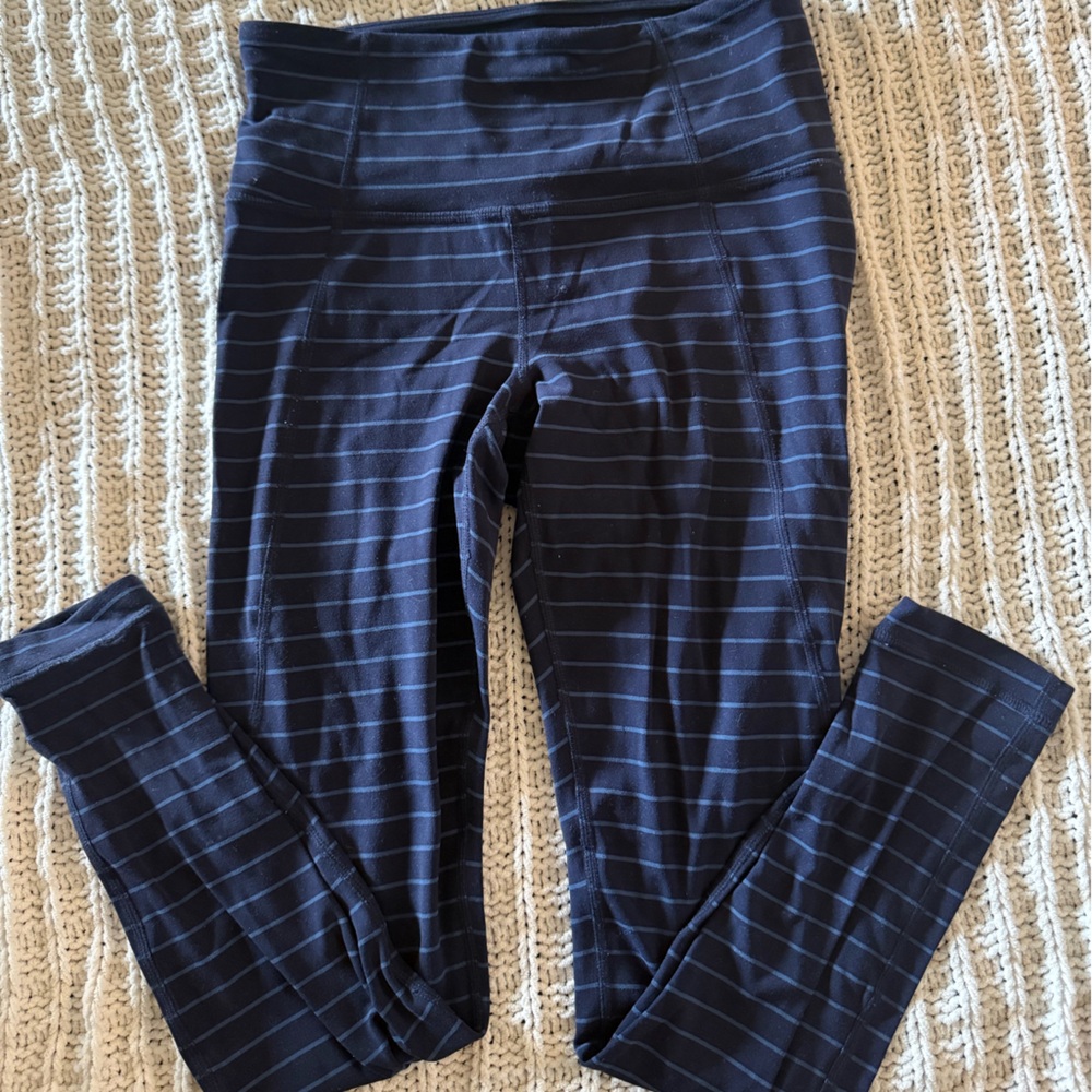 Athleta leggings blue with light blue strip